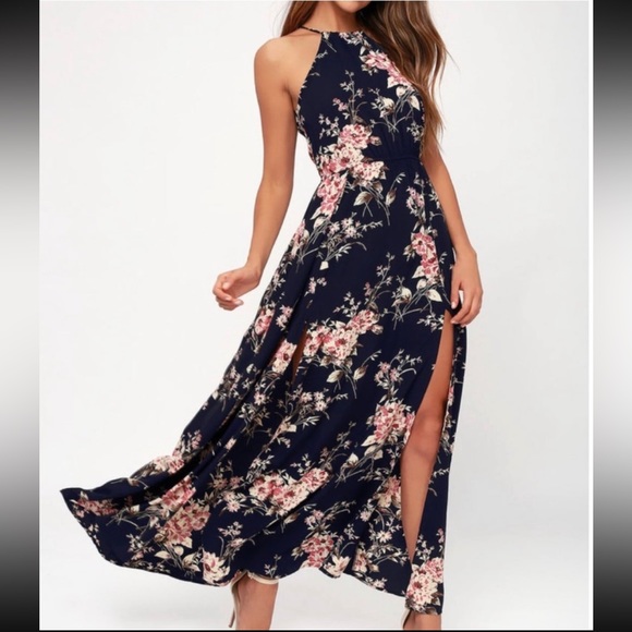 NEW Lulus Feel the Music Midnight Blue Floral Print Maxi Dress Size M - Picture 10 of 10